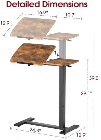 Sakugi Overbed Bedside Table with Wheels, Right-Side Tilt Top, 29.1"–39" H - Image 2