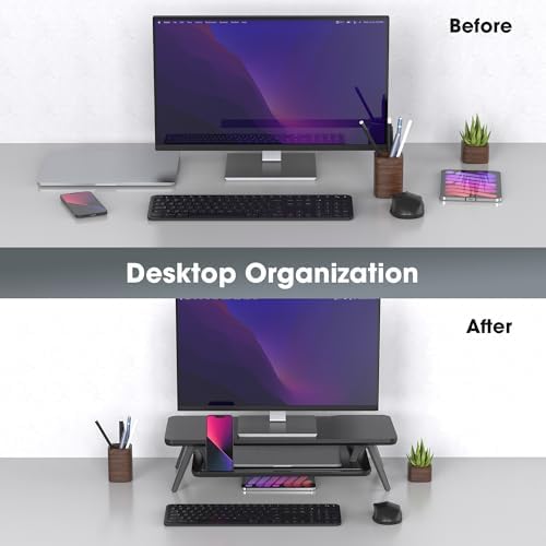 Fenge Monitor Stand Riser, Wooden Desk Shelf with 2-Tier Storage - Image 6