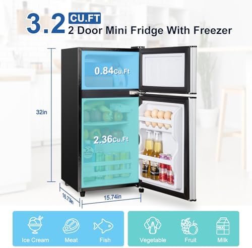 3.2 Cu.Ft Mini Fridge with Freezer, 7-Level Cooling Small Refrigerator - Image 2