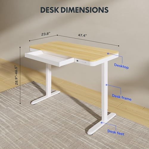 FLEXISPOT Comhar 48" Electric Standing Desk with Drawers, USB Charging Ports, Quick Assembly, Height Adjustable Sit Stand Computer Desk with Child Lock for Scandinavian Home Office, Maple - Image 3