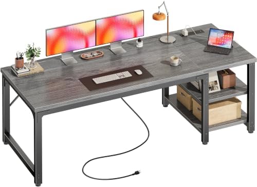 Huuger 63'' x 23.6'' Computer Desk with Power Outlets, 0.95'' Thick Desktop by Huuger