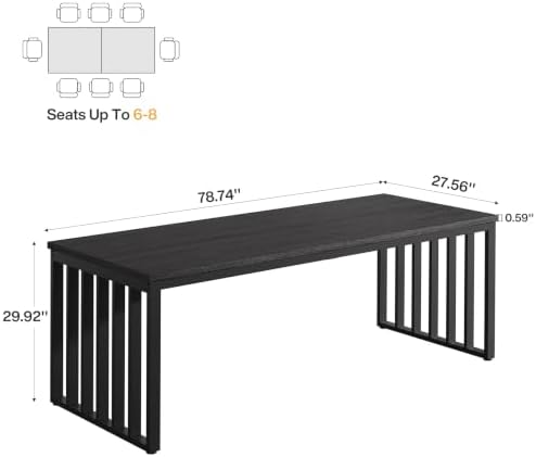 Tribesigns 78.74" Extra Long Computer Desk for 2 Person, Double Long Desk with Heavy Duty Metal Frame, Double Workstation Study Table for Home Office (Without Chair) (Black) - Image 2