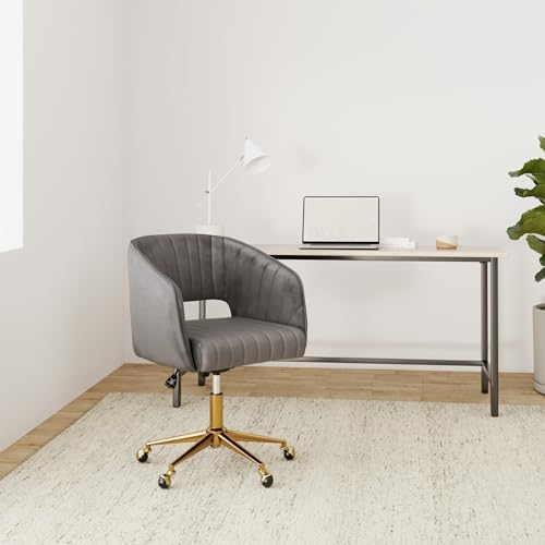 Nrizc Velvet Office Desk Chair, Grey, Adjustable Swivel Wheels, Ergonomic Design for Home Office, Bedroom, Study - Image 2