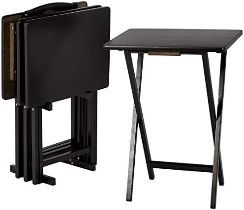 Amazon Basics Portable Foldable TV Tray Table with Storage Rack, Space-Saving Design, 15" x 19" x 26", Black, 4-Pack by AmazonBasics