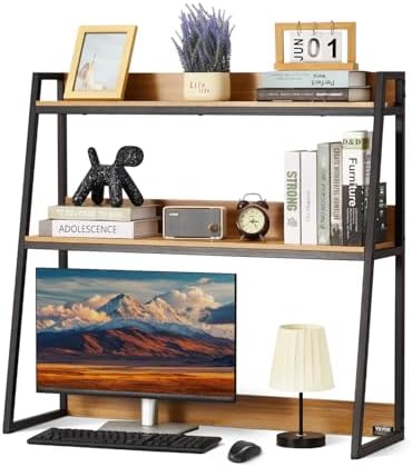 VEVOR 2-Tier Desktop Storage Organizer, 37.4" x 12.6" x 35.4" Office Storage Rack, Wood Color Display Shelf, Desktop Bookshelf Hutch with Anti-Slip Feet Pads, for Office, Home & Dorm by VEVOR