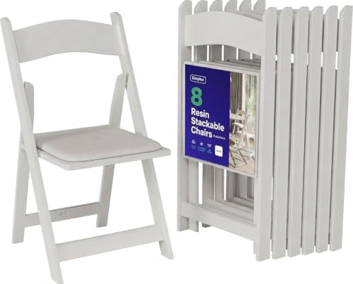 SIMPLEX Resin Folding Chairs, Padded Seat, 800 lb, White, 8 Pack by Simplex