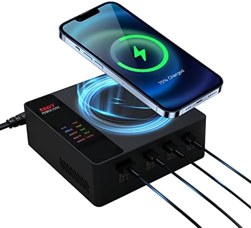 ISDT Power 200X 200W USB C Desktop Charging Station - 4+1 Ports Supports PD3.1 Fast Charging Various Operating Systems with Power Adapter, USB Charger with 15W Wireless Charging by ISDTOfficial