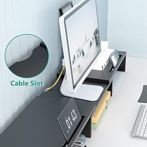 WALI Dual Monitor Stand Riser, 3 Shelf Laptop and Computer Monitor Stand with Phone Holder, Length and Angle Adjustable Desk Organizer (PTT007T-B), Black - Image 5