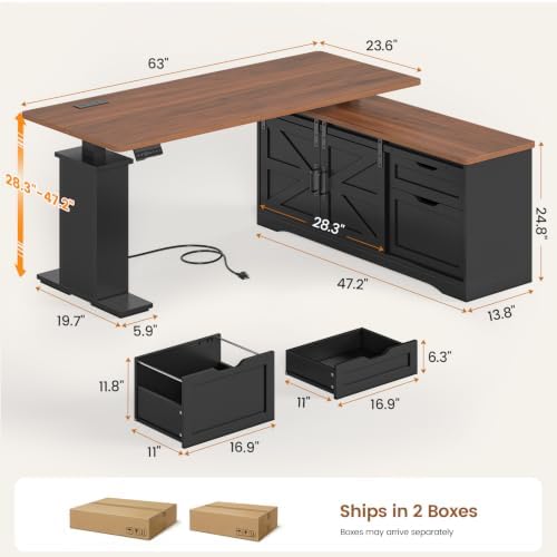 SEDETA Farmhouse L Shaped Executive Standing Desk with Storage Drawers - Image 2