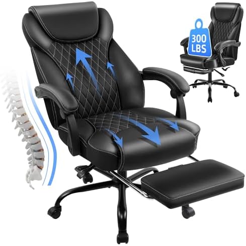 amseatec Big and Tall Office Chair with Footrest, Lumbar Support, Black by AMSEATEC