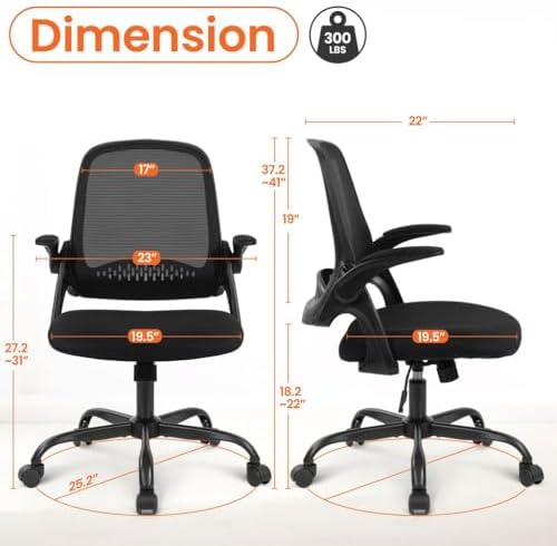 NEO CHAIR Office Chair Gaming Desk Computer Mesh Ergonomic Chair with Flip-up Arms Comfy Lumbar Support Adjustable Height Rolling Wheels Chair for Home Office (All Black) - Image 2