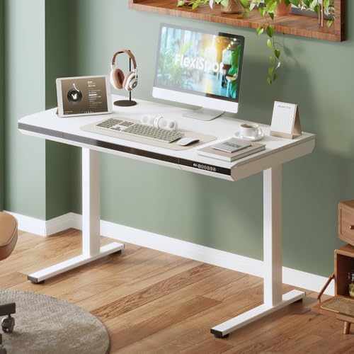 FLEXISPOT One-Piece 48" Standing Desk with Acrylic-Front Drawer, Fast-Assembly Ergonomic Sit-to-Stand Desk with MDF Top, 4 Height Memory Presets Touch-Control, Home Office Computer Workstation, White - Image 2