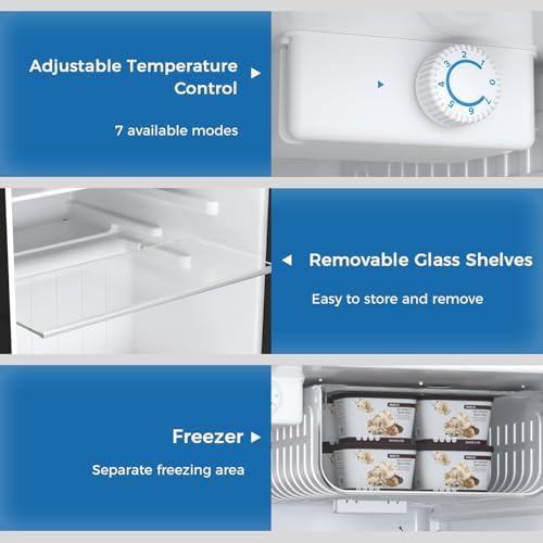 Antarctic Star Mini Compact Refrigerator with Freezer, 3.2 Cu.Ft. Single Door with Adjustable Thermostat,Removable Glass Shelves for Apartment/Dorm/Office,BLACK - Image 5