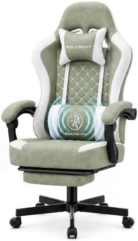 Office Desk Computer Gaming Chair for Adults, Ergonomic High Back Gamer Chair with Massage and Pocket Spring Cushion, Swivel Comfy Video Game Chairs with Footrest and Lumbar Support (Green White) by Wismestr