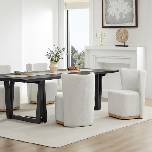 CHITA Upholstered Rolling Dining Chair with Casters Set of 4, Pearl by Unknown