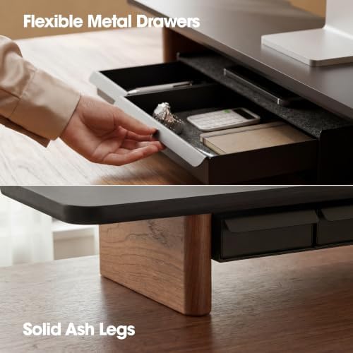 Fenge Modular Dual Monitor Stand Riser with Solid Ash Wood Leg, 42.5" Black - Image 5