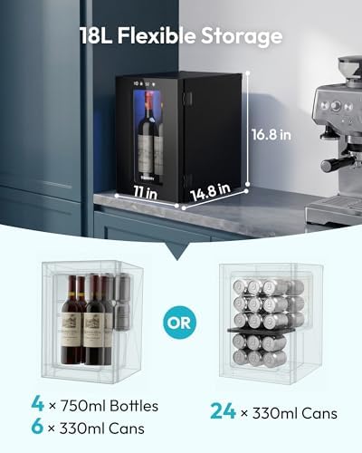 EUHOMY 18L Wine Fridge Mini Fridge, Freestanding Counter-top Wine Cooler - Image 3