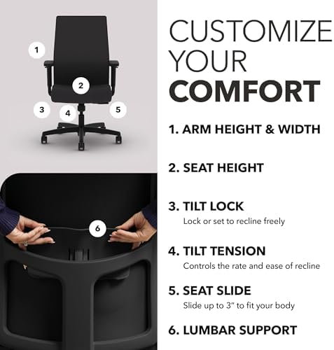 HON Ignition 2.0 Ergonomic Office Chair, Lumbar Support, Desk Chair, Onyx - Image 3