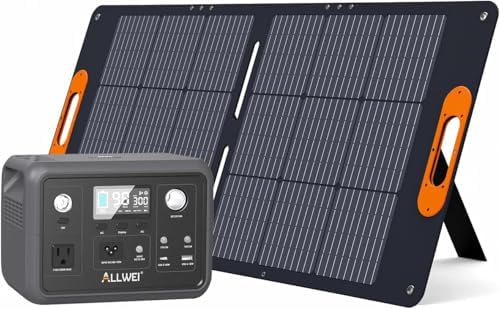ALLWEI 300W 256Wh Power Station + 100W Solar Panel, LiFePO4 Solar Generator by ALLWEI