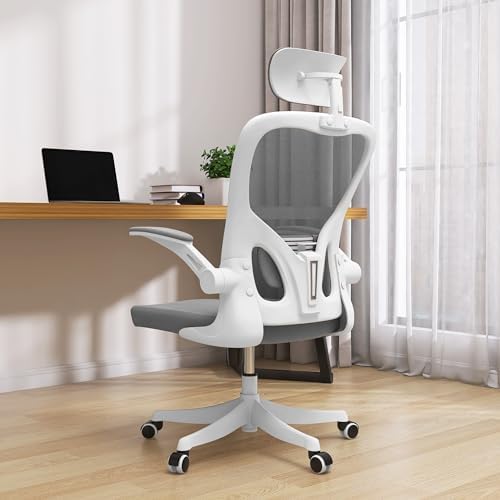 Monhey Ergonomic Office Chair, 90°-125° Tilt Back Home Desk Chair with 360° Swivel & Mute Wheels, High Back Mesh Computer Chair for Adults with Lumbar Support, 330 LBS Capacity(02White+Grey) by Monhey-EasyErgonomicChair