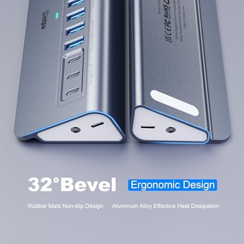 Powered USB Hub 10Gbps, intpw YH9AC 12-Port USB Splitter with USB A/USB C 3.2, 7 USB 3.0, 2 PD 45W Charging Ports, 65W Power Adapter + 3.3FT Cable, Aluminum USB Extender Hub for Laptop/PC/iPhone 16/15 - Image 5