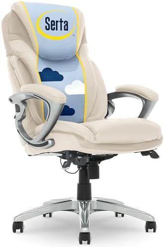 Serta Bryce Executive Office Chair - Ergonomic Computer DeskChair with Lumbar Technology - Adjustable Height - Memory Foam Body Pillows - 360° Swivel Rolling Base - Bonded Leather - Cream by Serta