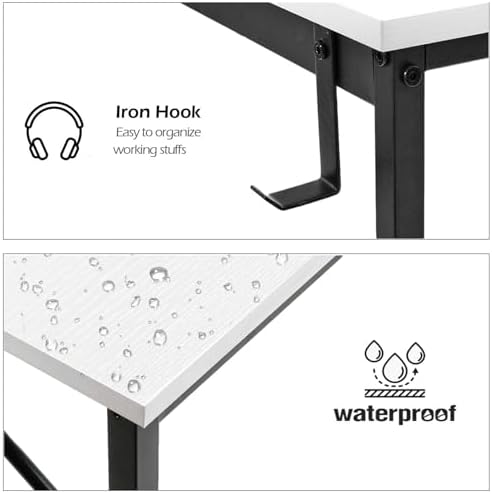 Lufeiya Computer Desk White Writing Table for Small Spaces Home Office 39 Inch Modern Study PC Desk with Storage Bag Hook, White Black - Image 4