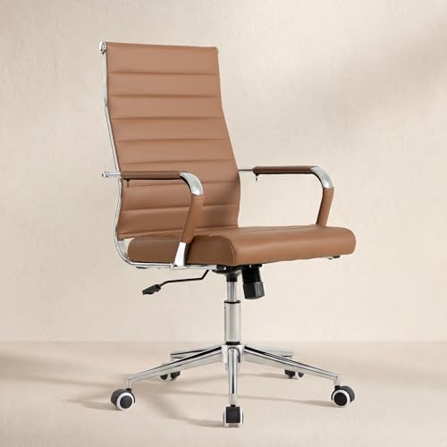 Okeysen Office Desk Chair, Ergonomic Leather Modern Conference Room Chairs, Executive Ribbed Height Adjustable Swivel Rolling Chair for Home Office Set of 20. (Brown) - Image 7