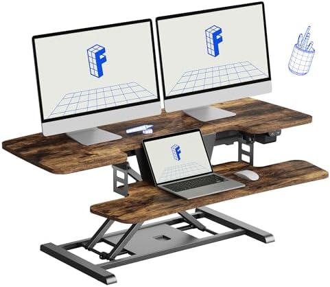FLEXISPOT 42" Electric Standing Desk Converter Height Adjustable Desk Strong Weight Capacity Motorized Stand up Desk Riser for Office Home, Rustic Color by Unknown
