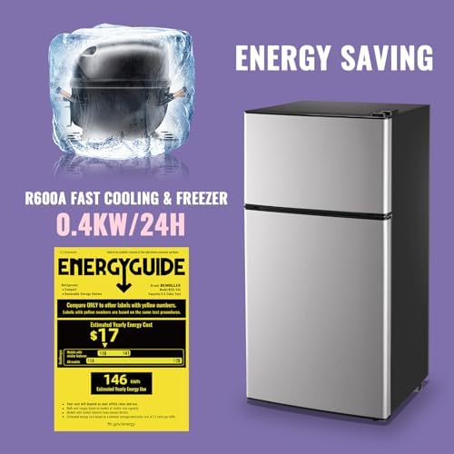 DEMULLER 2.4 Cu.Ft Small Refrigerator with Freezer Dorm Mini Fridge Removable Plastic Shelves Ideal for Home, Office,Dormitory Silver - Image 4