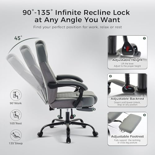amseatec Big and Tall Office Chair with Footrest, Lumbar Support, Grey - Image 6