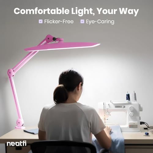 Neatfi XL 2200 Lumens 20W LED Desk Lamp with Clamp – Adjustable Color Temperature | 4-Level Dimmable Light | Home Office, Crafts & Workbench | 20-Inch Wide Head (Pink, CCT with Clamp) - Image 4