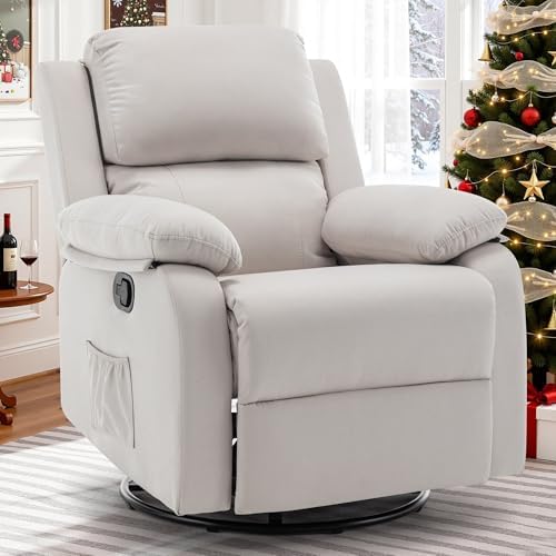 Korser Recliner Chair, 360 Swivel Rocker Chair for Adults, Small Rocking Recliner for Small Spaces, Upholstered Fabric Glider Recliner Nursery by KORSER