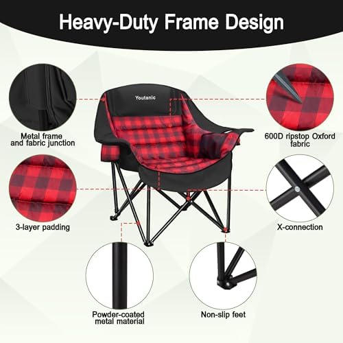 Youtanic Oversized Large Padded Camping Chair, 400 lbs Foldable Lawn Chair - Image 4