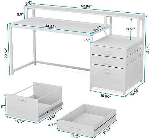 Tribesigns 63 Inch Computer Desk with File Drawer Cabinet, Ergonomic Desk - Image 2