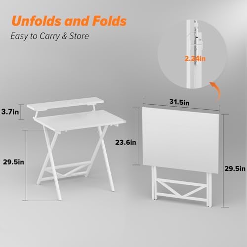 WOHOMO Folding Computer Desk with Monitor Stand, Adjustable Height, White - Image 2