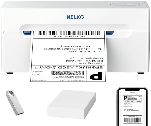 Nelko Bluetooth Thermal Shipping Label Printer, 4x6 Thermal Label Printer by NELKO