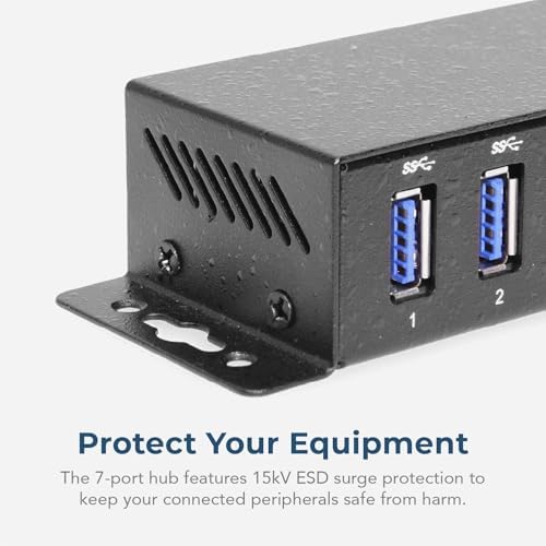 Coolgear 3.2 Gen 1 USB Hub - 7 Port USB Hub with 5Gbps Data Transfers, Mountable Metal Housing, 5V Power Adapter, ESD Surge Protection, Bus or Self Powered - Image 3
