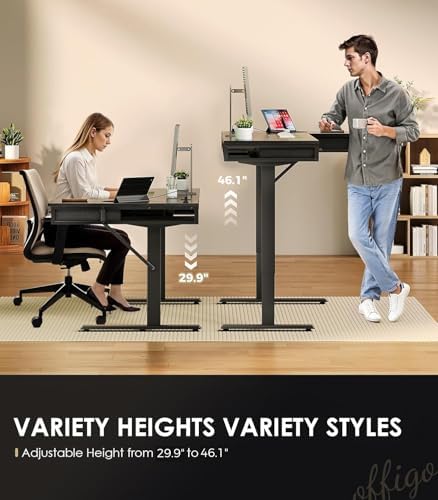 OffiGo 63 Inch L Shaped Electric Standing Desk with 4 Drawers, Black - Image 4