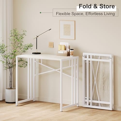 Lutown-Teen Small Folding Desk 35 inch, Beige - Image 7