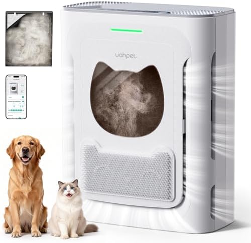 uahpet Pet Air Purifier for Home, Reduce Pet Hair, Dander, Odors, Dust, Smoke for Large Rooms up to 2100 Ft², Air Cleaner with H13 HEPA, Washable Pre-Filter & Air Quality Monitor, White+Gray by uahpet