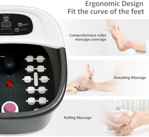 Foot Spa Bath Massager with Heat Bubbles and Vibration Massage and Jets, 16 OZ Calming Lavender Foot Soak with Epsom Salt, Foot Soaker with Red Light, 22 Massage Rollers, Adjustable Temp - Black - Image 6