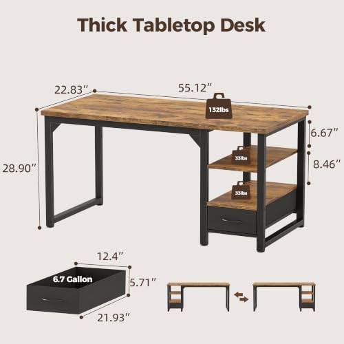 Mericonia 54 in Computer Desk with Drawer, 1" Thick Reversible Office Desk - Image 3