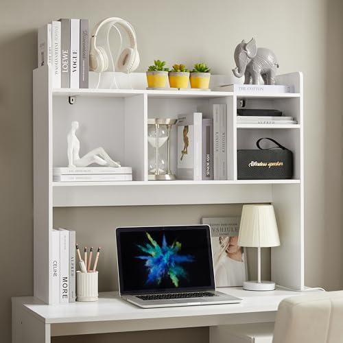 Nromant Desktop Bookshelf, Wooden Desk Storage Hutch with 6 Shelves for Computer Desk, 3-Tier Desktop Display Organizer Rack for Office Home (White) by Nromant