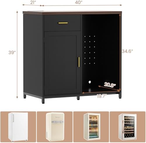 Unikito Coffee Bar Cabinet with Mini Fridge Space & Power Outlet, Black - Image 2