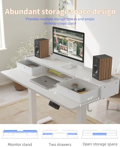 YIHAYO Electric Standing Desk with Drawers, 40 x 24 Inches Adjustable Desk with Storage Shelf, Stand Up Desk with Splice Board, Computer Table for Home Office,White Frame/White Top - Image 6
