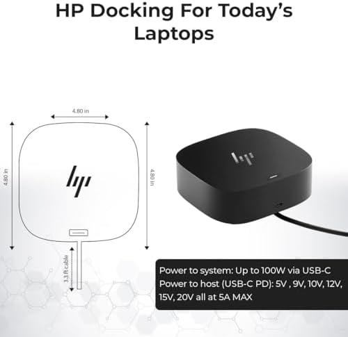 HP Docking Station for Laptop Dual Monitor and Charging Bundle - Dock 5TW10AA / 5TW10UT / #ABB with 120W Adapter + HDMI Cable + DisplayPort + USB-C + Microfiber Cloth (Renewed) - Image 6