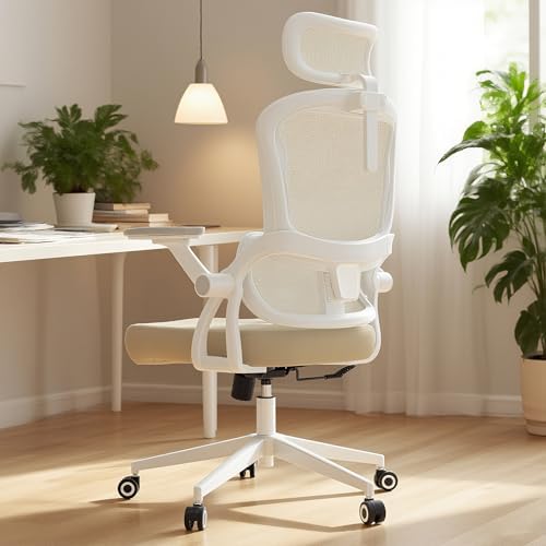Monhey Ergonomic Office Chair, 90°-125° Tilt Back Home Desk Chair with 360° Swivel & Mute Wheels, High Back Mesh Computer Chair for Adults with Lumbar Support, 330 LBS Capacity (05Khaki) by Monhey-EasyErgonomicChair
