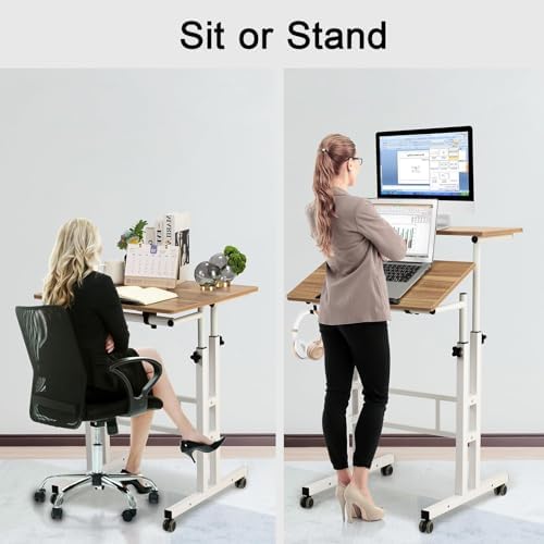 Hadulcet Mobile Standing Desk with Charging Station, Adjustable Standing Computer Desk, Standing Adjustable Laptop Cart with Wheels for Home Office Classroom Vintage Oak - Image 4
