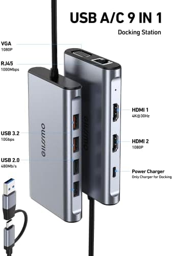 USB Docking Station Dual Monitor, GIISSMO 9-in-1 USB A 3.0 / USB C Docking Station Triple Monitor with 2 HDMI,VGA, 10Gbps USB 3.1, Gigabit Ethernet, Triple Display for Mac & MacBook & Windows Laptop - Image 2